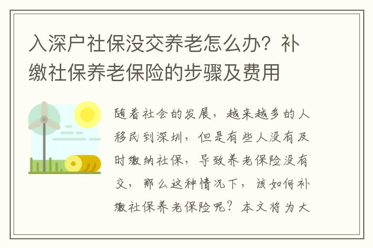 入深戶社保沒交養老怎么辦？補繳社保養老保險的步驟及費用