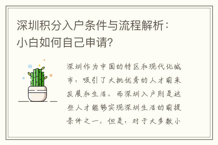 深圳積分入戶條件與流程解析：小白如何自己申