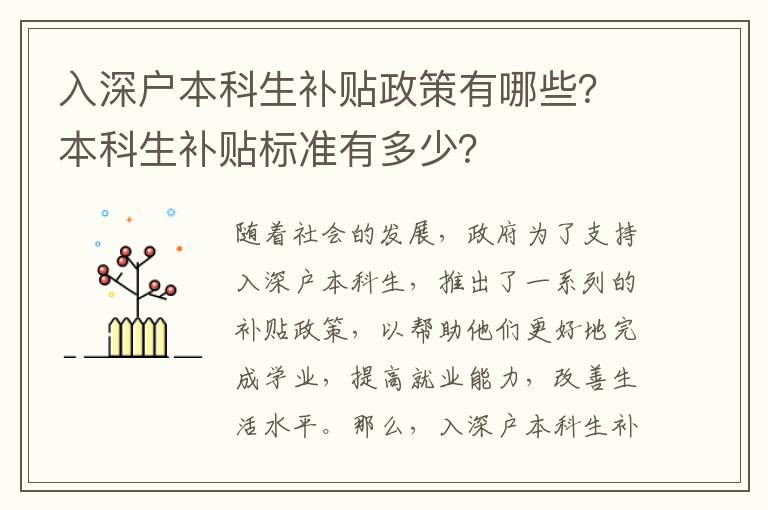 入深戶本科生補貼政策有哪些？本科生補貼標準有多少？