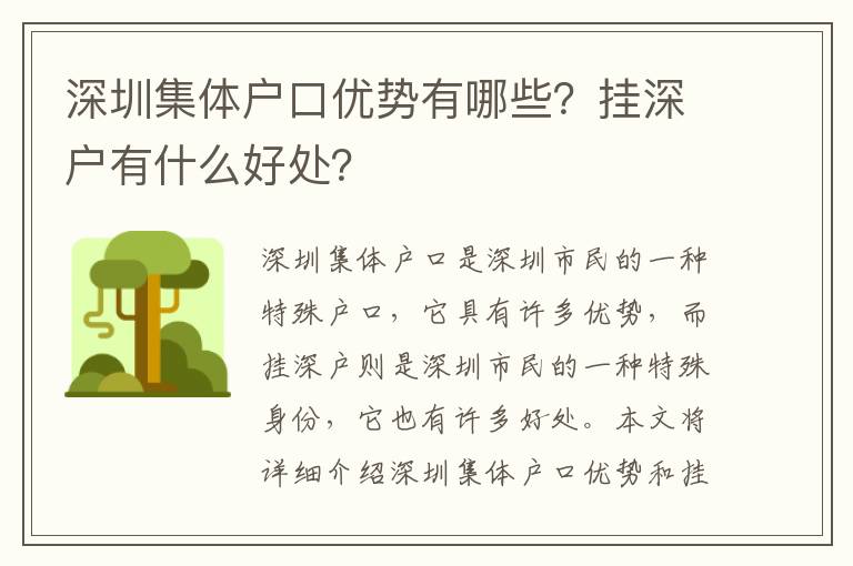 深圳集體戶口優勢有哪些？掛深戶有什么好處？