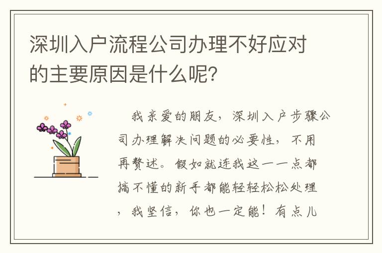 深圳入戶流程公司辦理不好應對的主要原因是什么呢？