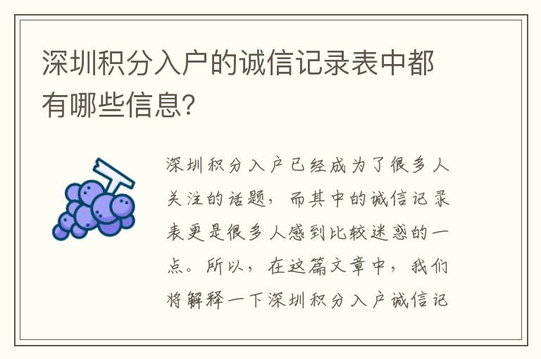 深圳積分入戶的誠信記錄表中都有哪些信息？