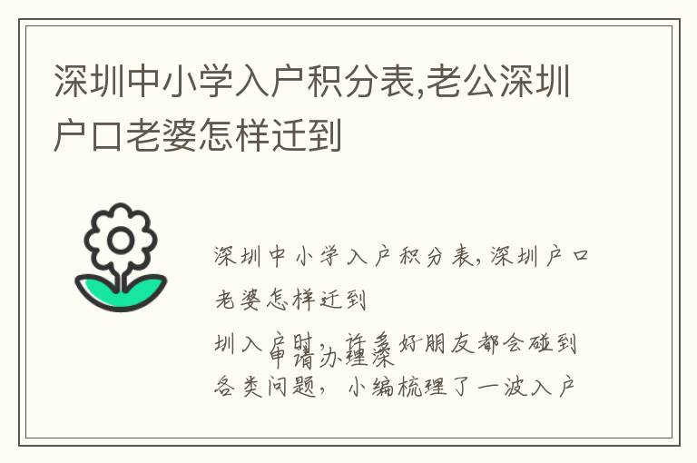 深圳中小學入戶積分表,老公深圳戶口老婆怎樣遷到