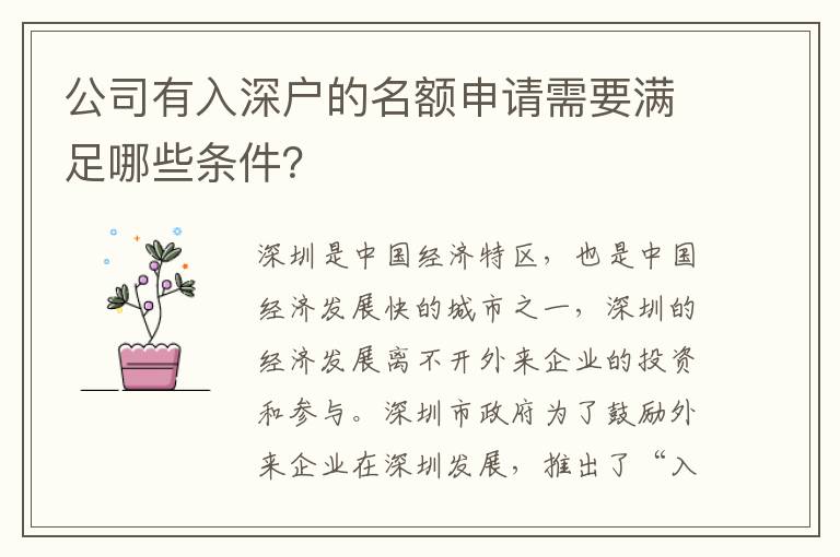 公司有入深戶的名額申請需要滿足哪些條件？