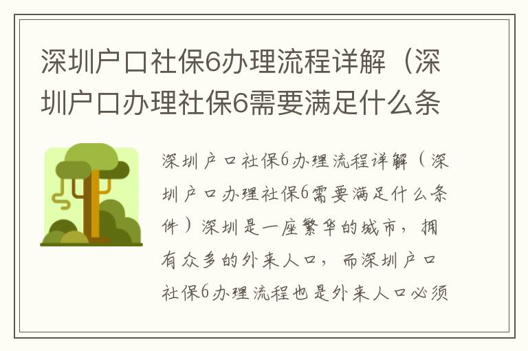 深圳戶口社保6辦理流程詳解（深圳戶口辦理社保6需要滿足什么條件）