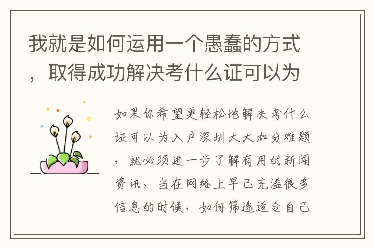 我就是如何運用一個愚蠢的方式，取得成功解決考什么證可以為入戶深圳大大加分！