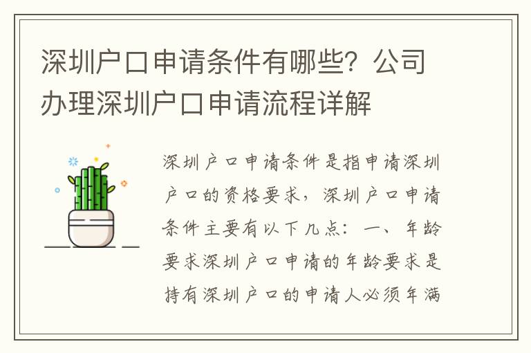 深圳戶口申請條件有哪些？公司辦理深圳戶口申請流程詳解