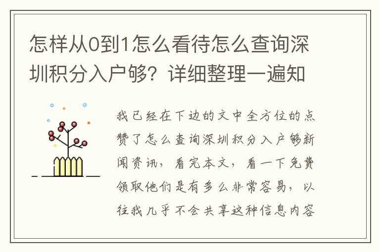 怎樣從0到1怎么看待怎么查詢深圳積分入戶夠？詳細整理一遍知識要點