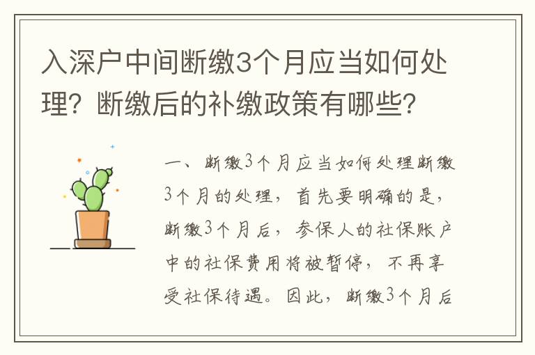 入深戶中間斷繳3個月應當如何處理？斷繳后的補繳政策有哪些？