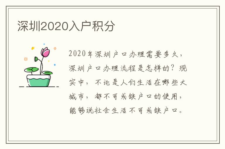 深圳2020入戶積分