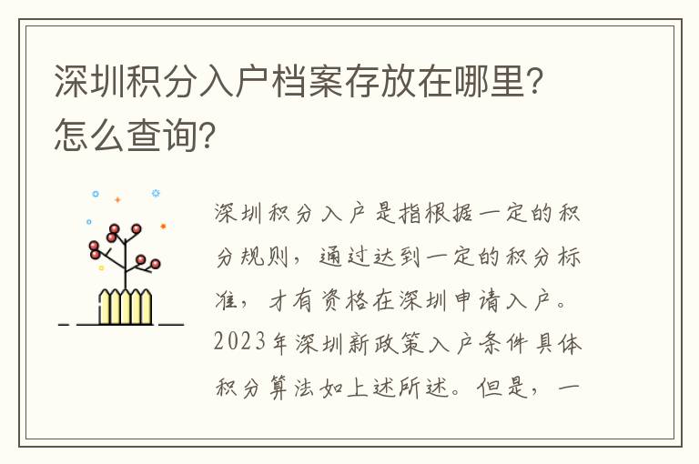 深圳積分入戶檔案存放在哪里？怎么查詢？