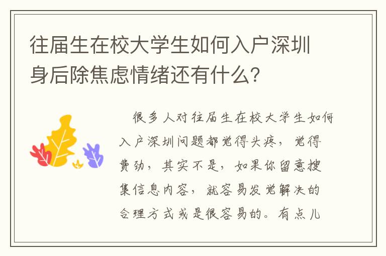 往屆生在校大學生如何入戶深圳身后除焦慮情緒還有什么？