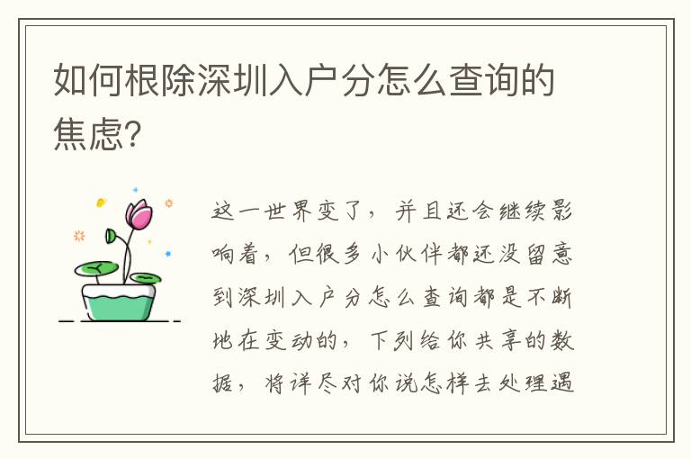 如何根除深圳入戶分怎么查詢的焦慮？