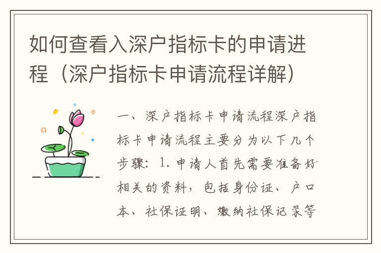 如何查看入深戶指標卡的申請進程（深戶指標卡申請流程詳解）