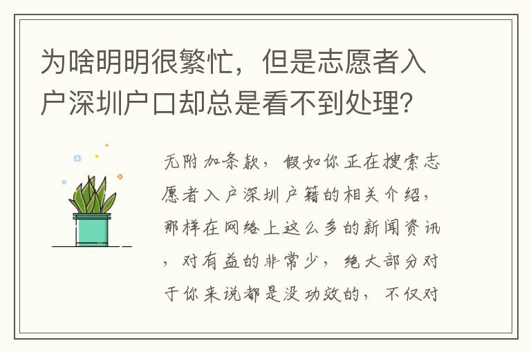 為啥明明很繁忙，但是志愿者入戶深圳戶口卻總是看不到處理？