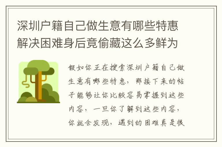 深圳戶籍自己做生意有哪些特惠解決困難身后竟偷藏這么多鮮為人知的密秘！