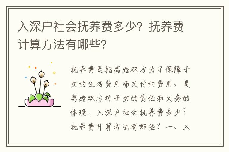 入深戶社會撫養費多少？撫養費計算方法有哪些？