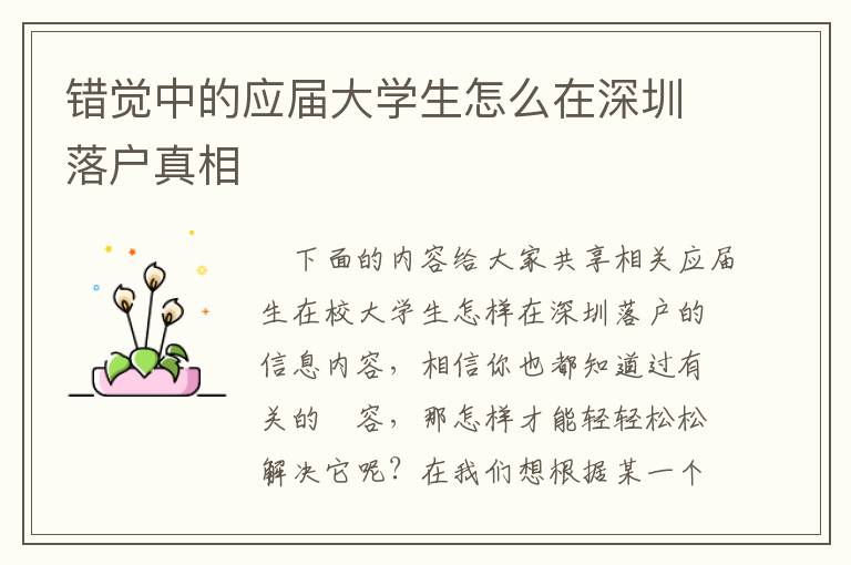 錯覺中的應屆大學生怎么在深圳落戶真相