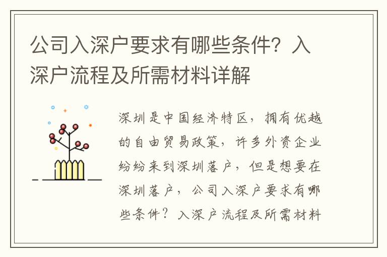 公司入深戶要求有哪些條件？入深戶流程及所需材料詳解