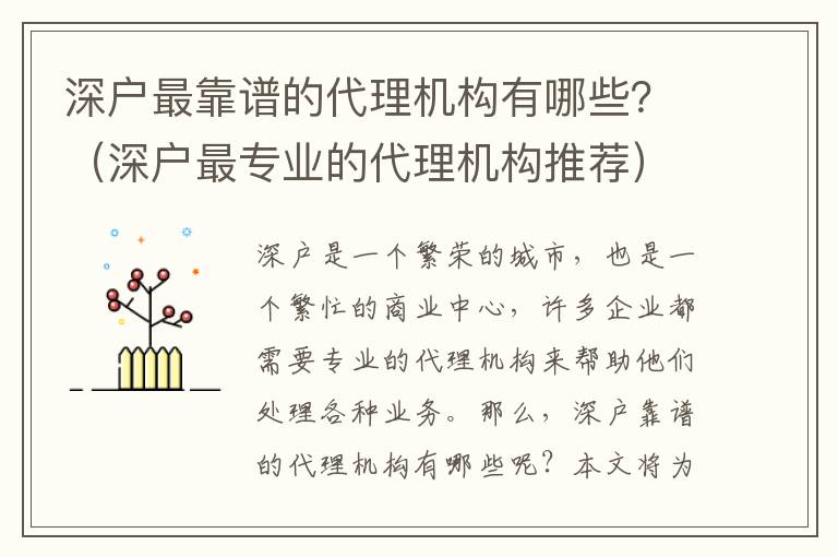 深戶最靠譜的代理機構有哪些？（深戶最專業的代理機構推薦）