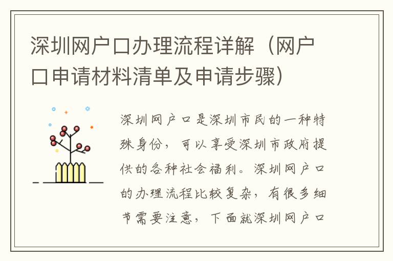 深圳網戶口辦理流程詳解（網戶口申請材料清單及申請步驟）