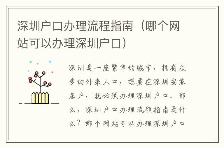 深圳戶口辦理流程指南（哪個網站可以辦理深圳戶口）