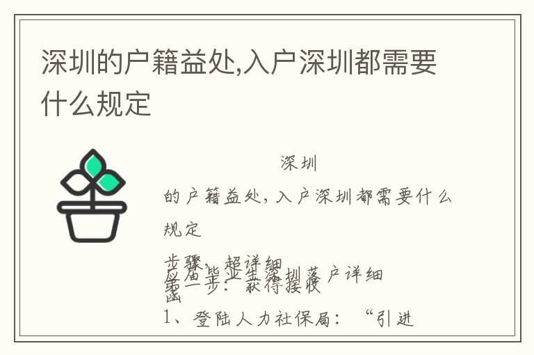 深圳的戶籍益處,入戶深圳都需要什么規定