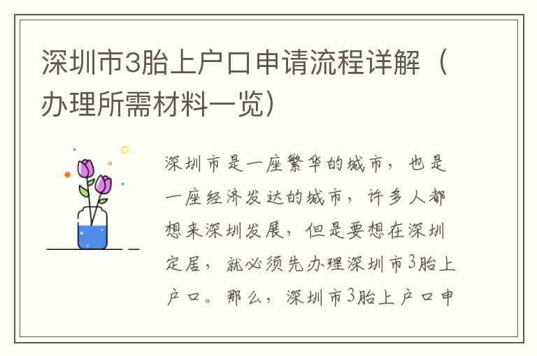 深圳市3胎上戶口申請流程詳解（辦理所需材料一覽）