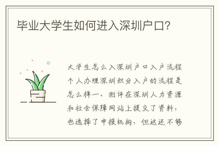 畢業大學生如何進入深圳戶口？
