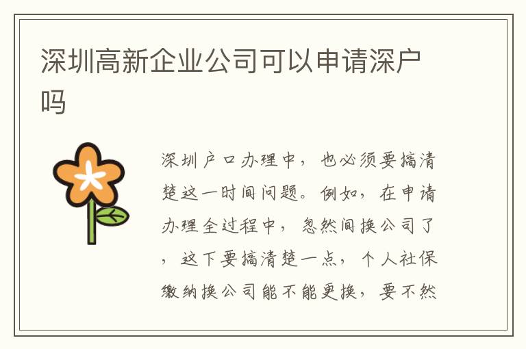 深圳高新企業公司可以申請深戶嗎