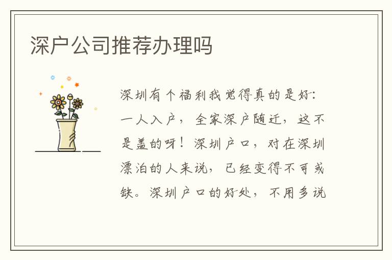 深戶公司推薦辦理嗎