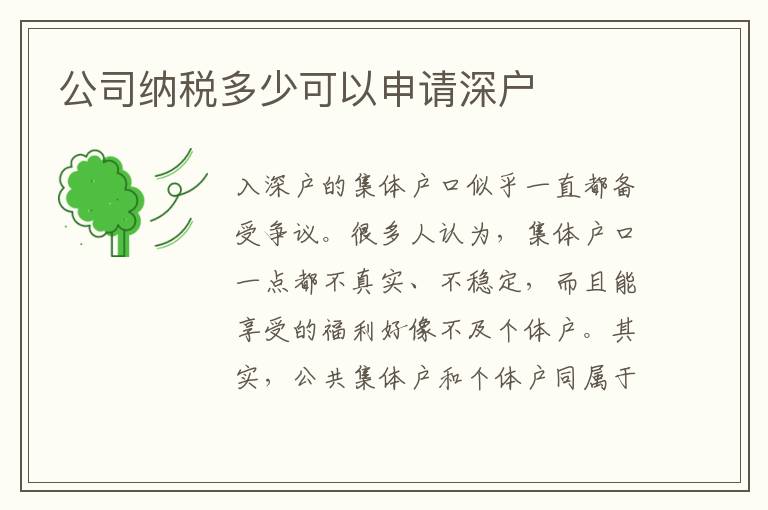 公司納稅多少可以申請深戶