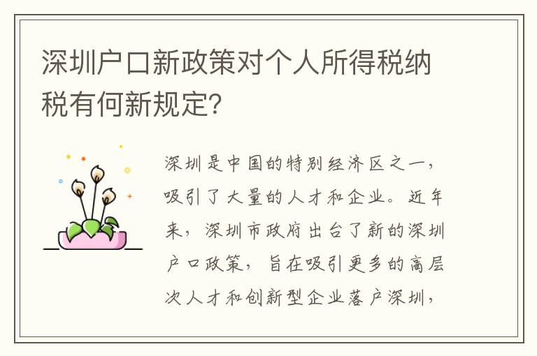 深圳戶口新政策對個人所得稅納稅有何新規定？