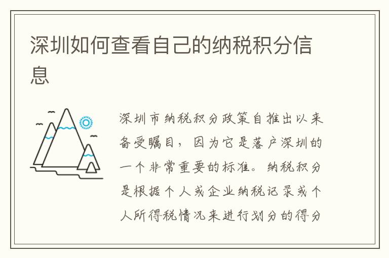 深圳如何查看自己的納稅積分信息