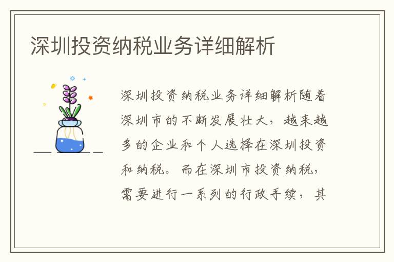 深圳投資納稅業務詳細解析