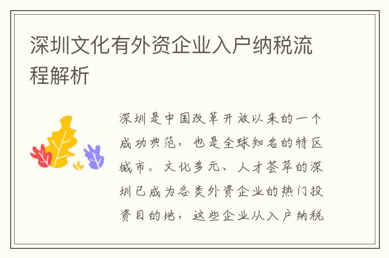 深圳文化有外資企業入戶納稅流程解析